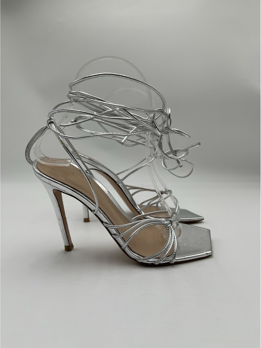 Women’s Gianvito Rossi 105mm Sylvie sandals Sliver Leather Heels Size 36
